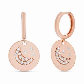Lesa Michele Cubic Zirconia Rose Gold Plated Sterling Silver Crescent Disc Earrings Adorable Ornament Pastel Accessory