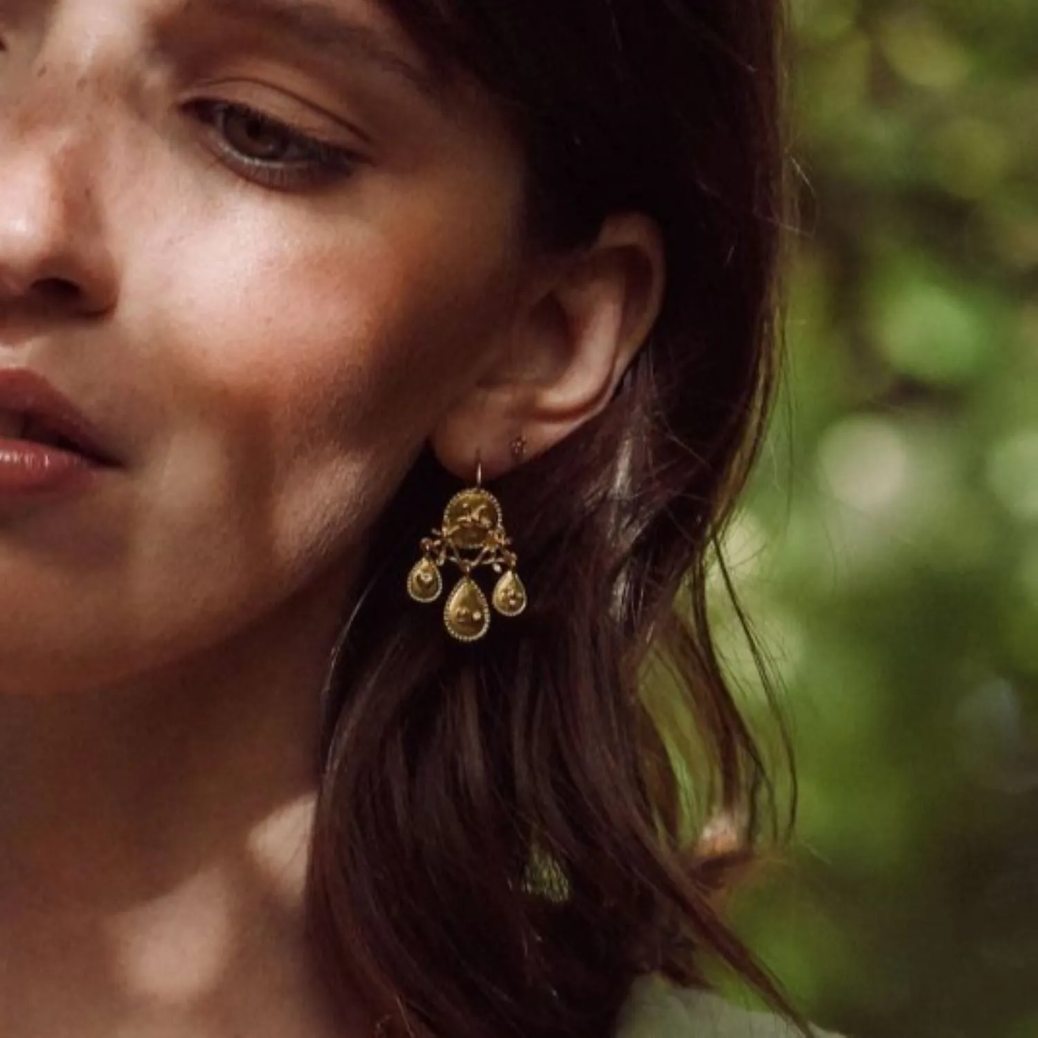 Gratitude for Nature Girandole Chandelier Earrings Gold Plated