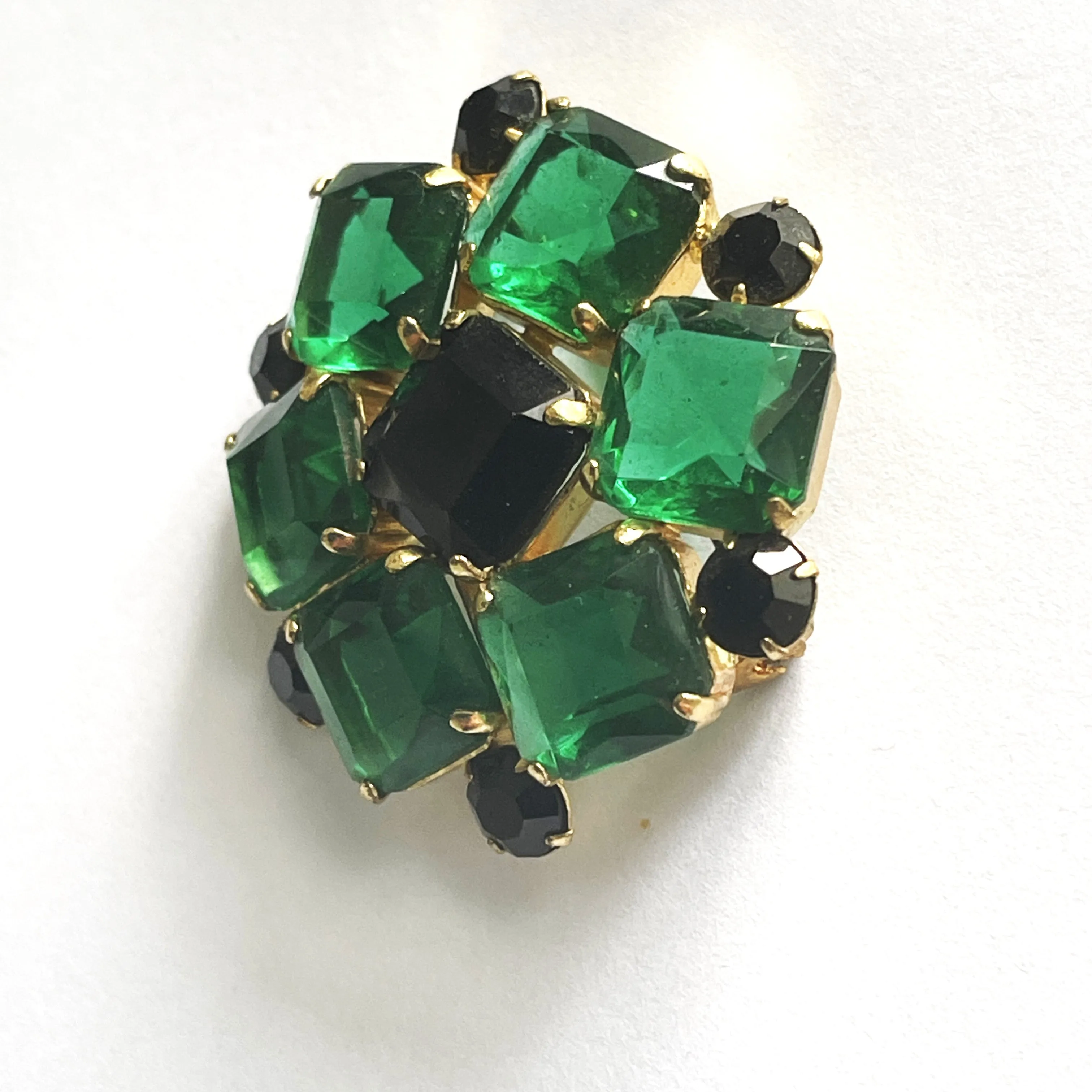 Green & Black Rhinestone Vintage Brooch