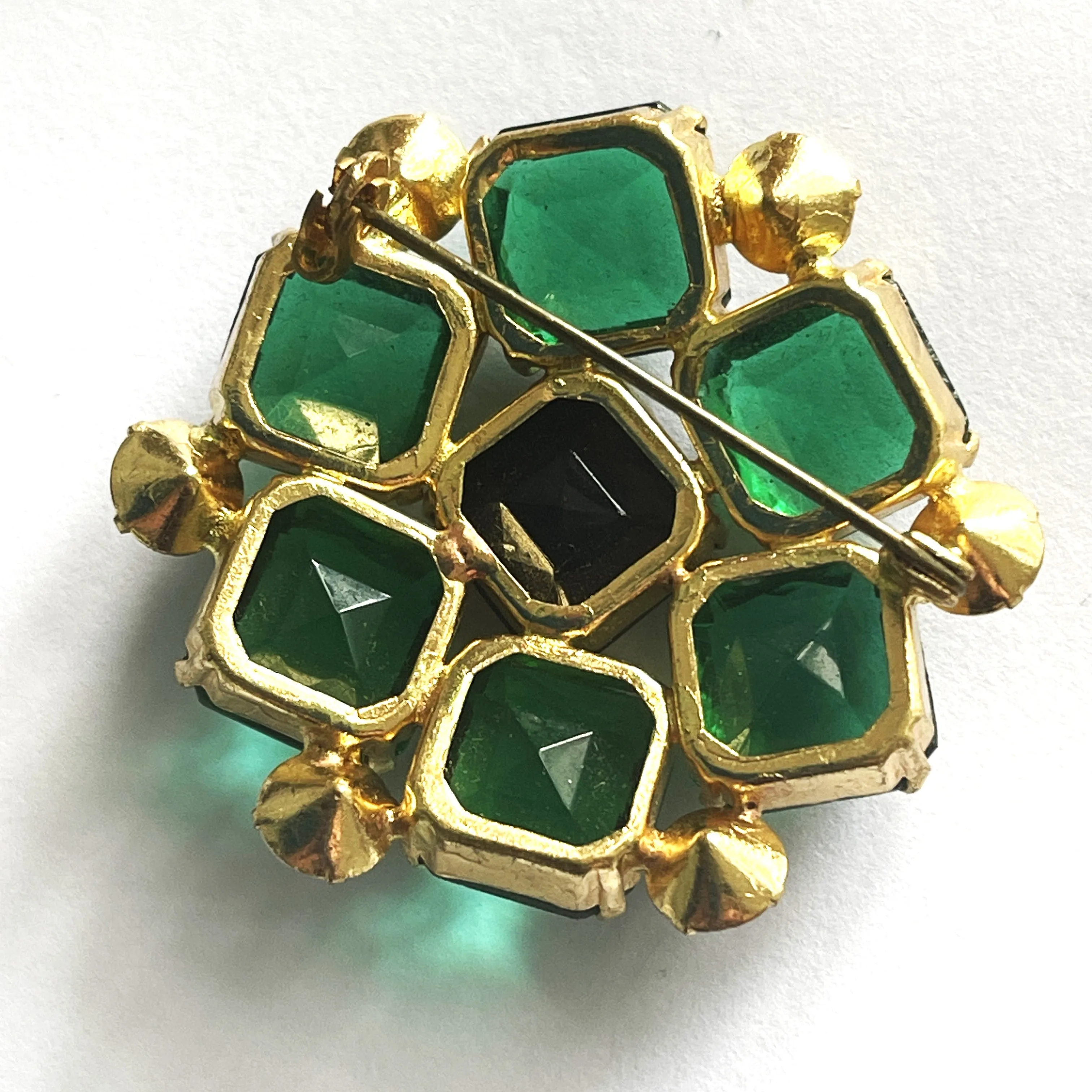 Green & Black Rhinestone Vintage Brooch