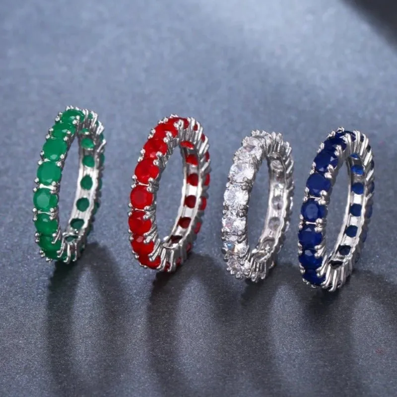 Green Emerald Gemstone Ring Silver Cocktail For Women Wedding Jewelry