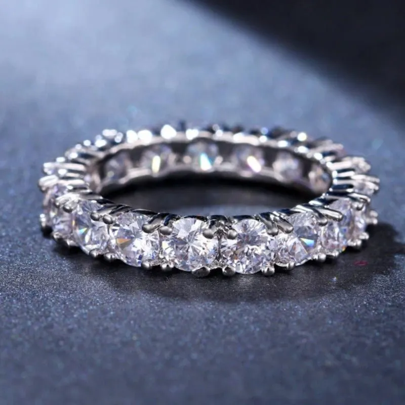 Green Emerald Gemstone Ring Silver Cocktail For Women Wedding Jewelry