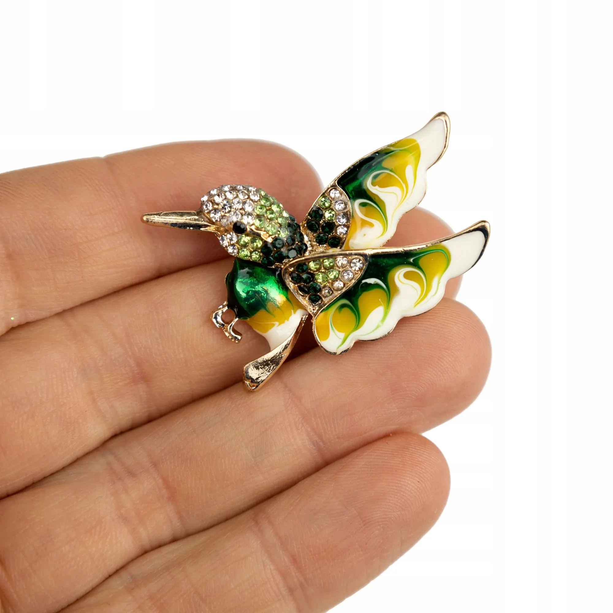 Green hummingbird - brooch with a bird