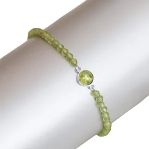 Green Peridot Bracelet for Women, 925 Sterling Silver Bracelet, August Birthstone Gift, Everyday Wear, Gift for Mom Girlfriend, 6 1.5 inch Adjustable Chain