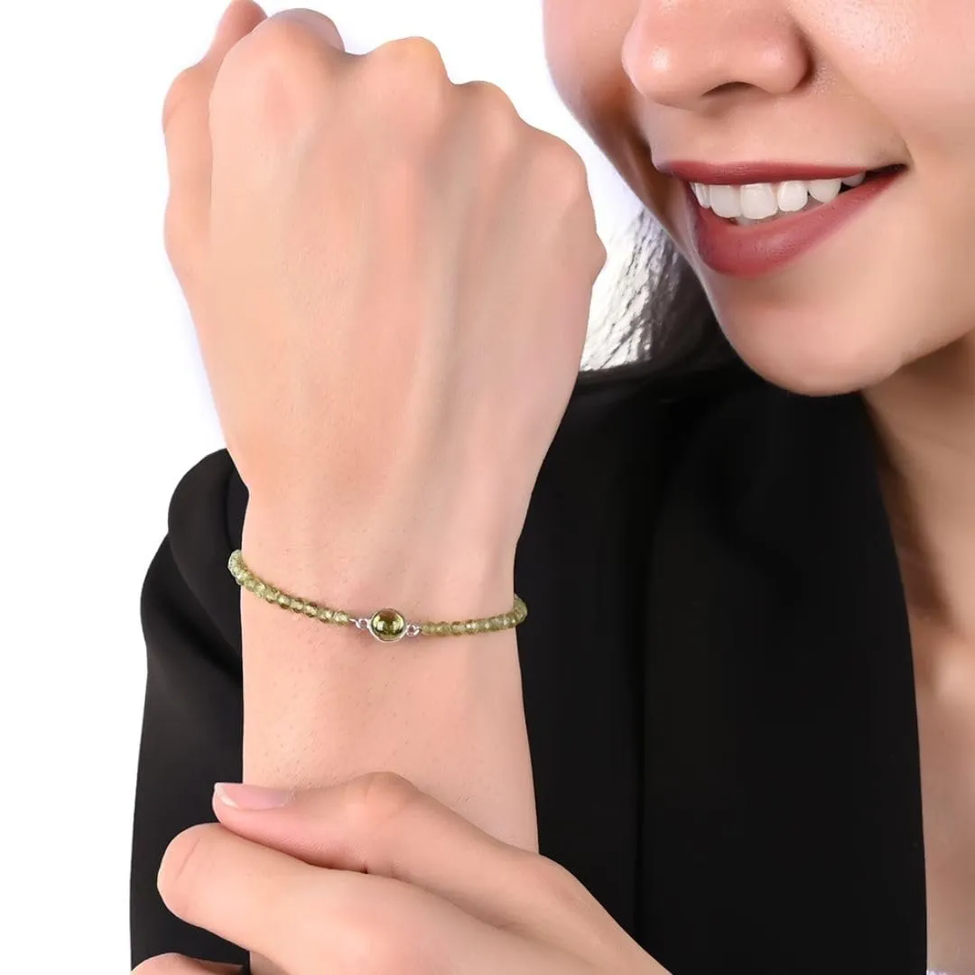 Green Peridot Bracelet for Women, 925 Sterling Silver Bracelet, August Birthstone Gift, Everyday Wear, Gift for Mom Girlfriend, 6 1.5 inch Adjustable Chain