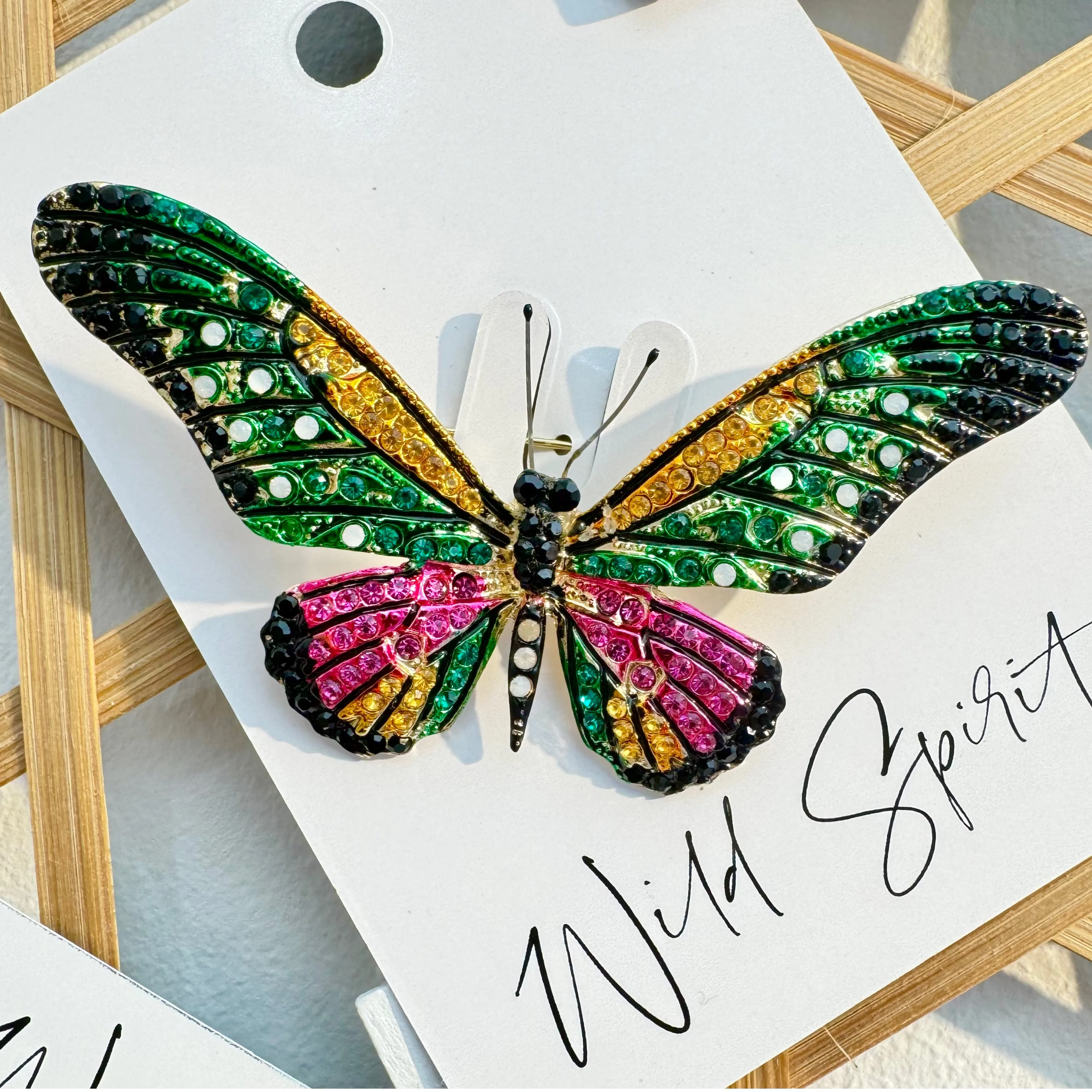 Green Pink & Yellow Mix Butterfly Brooch