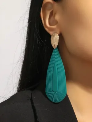 Green Water Drop Statement Earrings