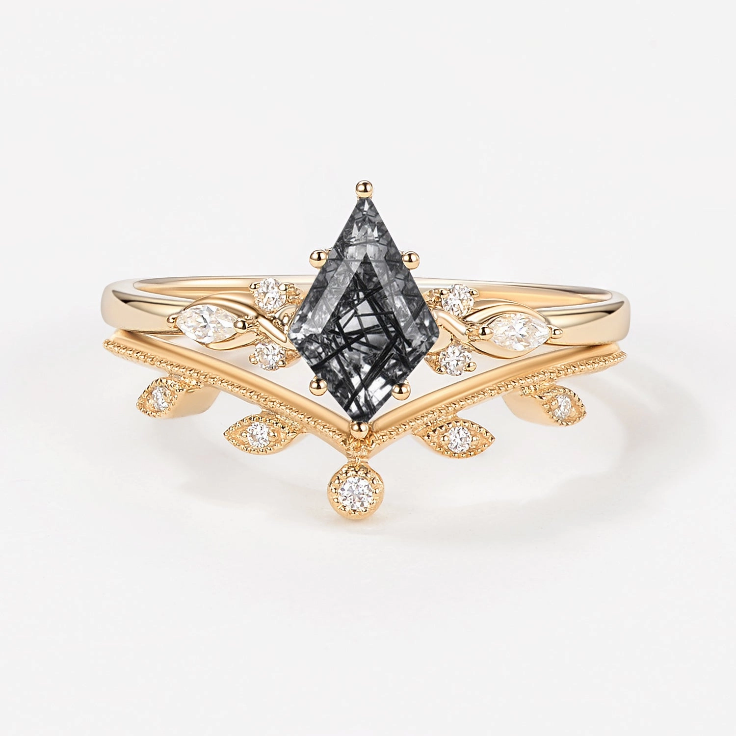 Green Leafy Unique Kite Moss Agate Engagement Ring Sets 2pcs fashion charm Monochrome Look