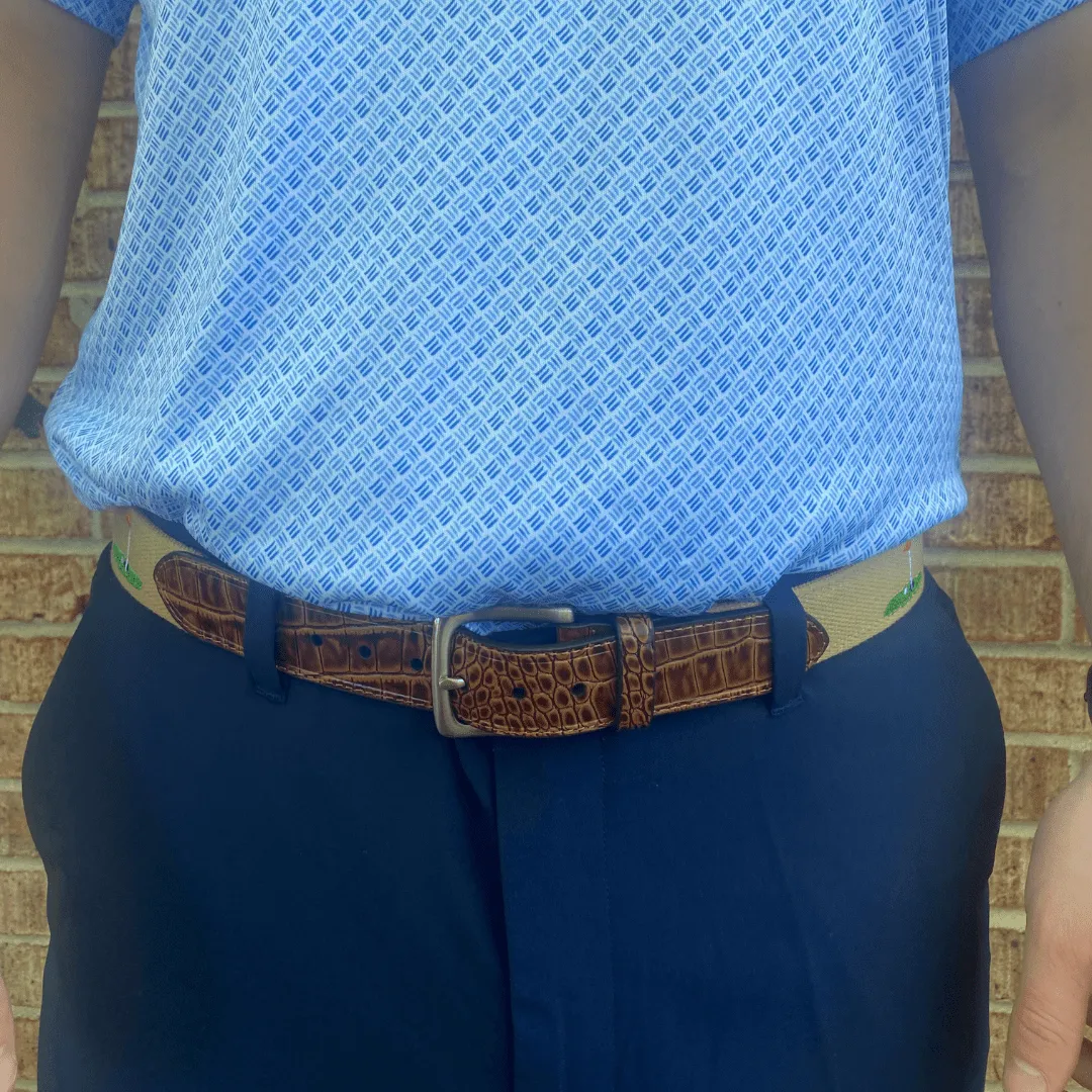 Greg Norman Men's Fabric Golf Belt with Croco Tabs