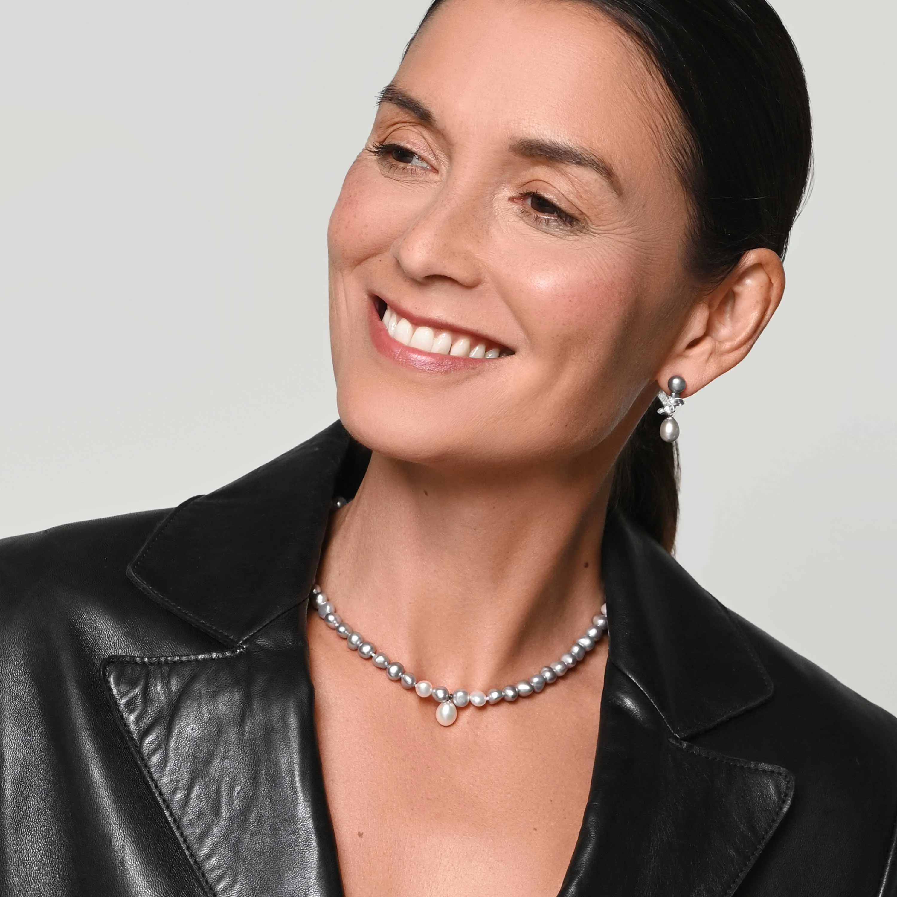 Grey Freshwater Pearl & Rock Crystal 'Twinkling Light' Short Earrings