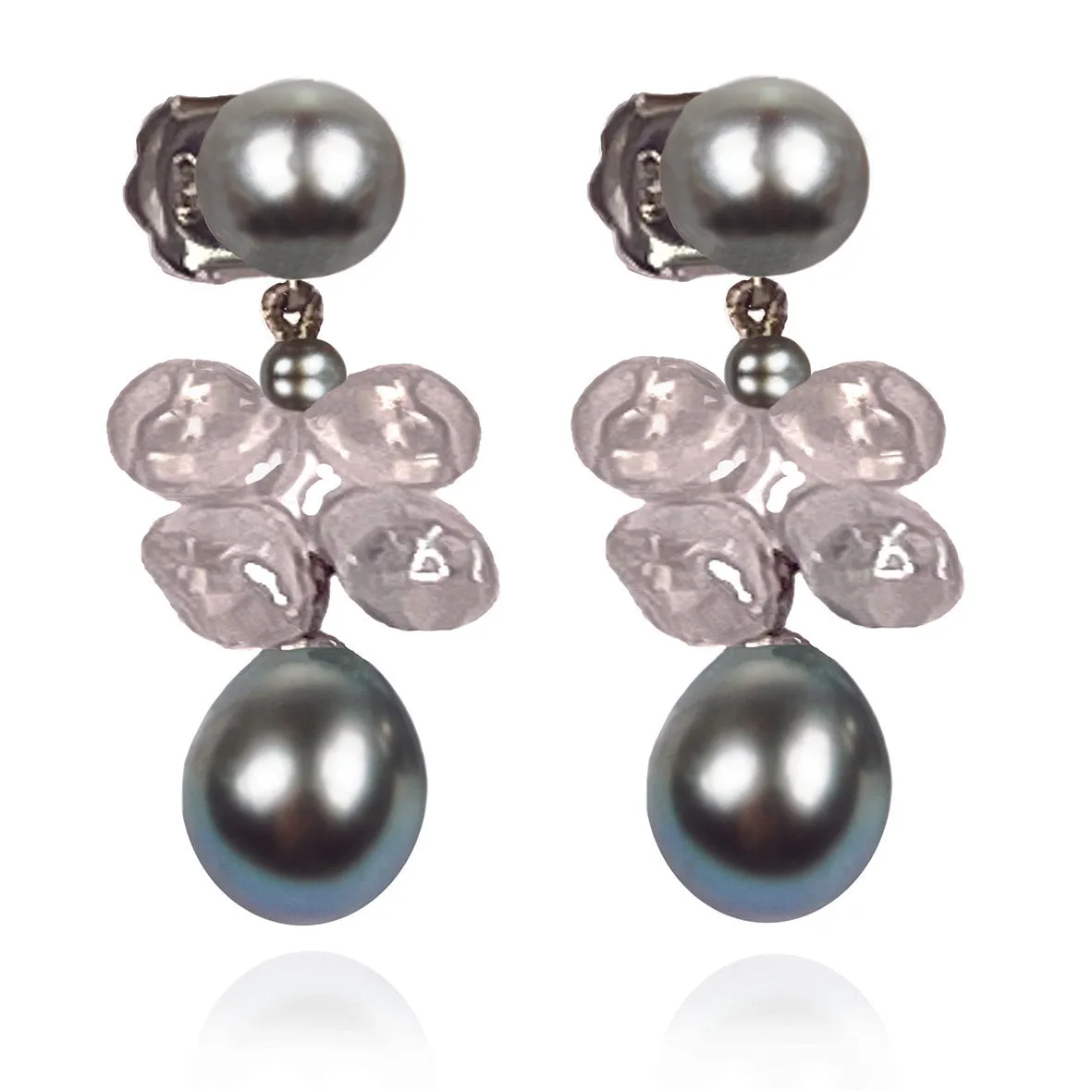Grey Freshwater Pearl & Rock Crystal 'Twinkling Light' Short Earrings