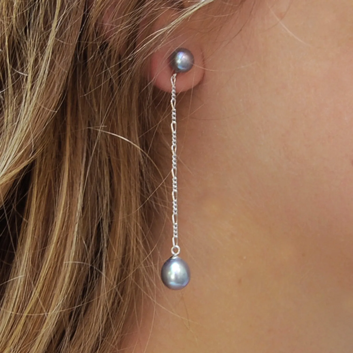 Grey Freshwater Pearl 'It's A Long Story' Drop Earrings