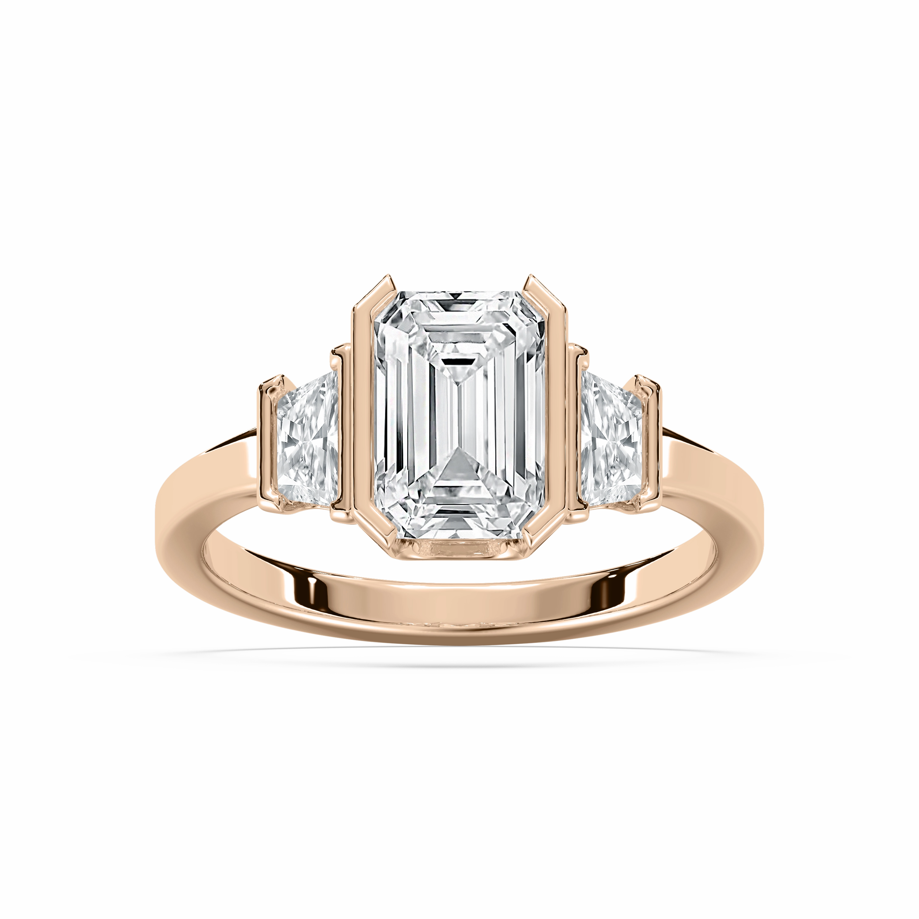 Greya 2 ??? ctw Emerald Lab Grown Diamond Semi Bezel Three Stone Engagement Ring Designer Piece