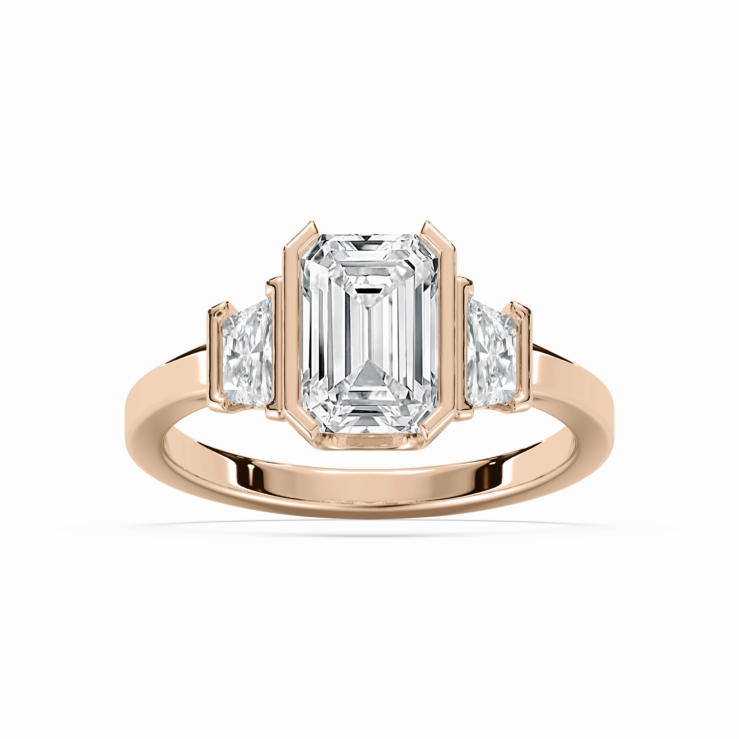 Greya 2 ??? ctw Emerald Lab Grown Diamond Semi Bezel Three Stone Engagement Ring Branded Style