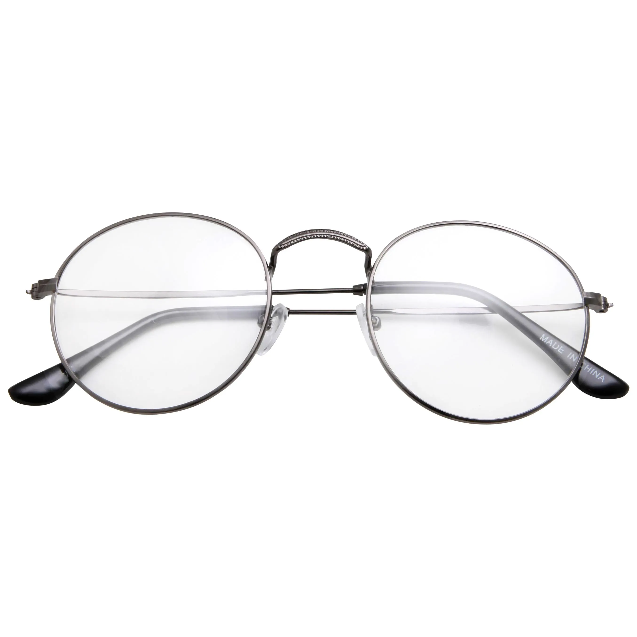 grinderPUNCH Retro Round Clear Lens Glasses Metal Frame - Halloween Costume Glasses - Harry Potter Glasses