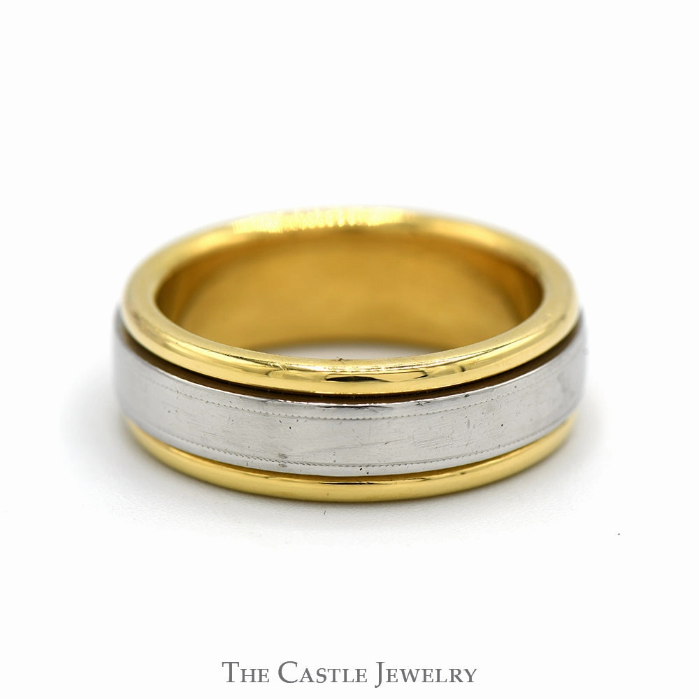 Daily Comfort Grooved Two Tone Platinum and 18k Yellow Gold Men's Band - Size 9.75