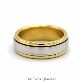 Cultural Gift Grooved Two Tone Platinum and 18k Yellow Gold Men's Band - Size 9.75