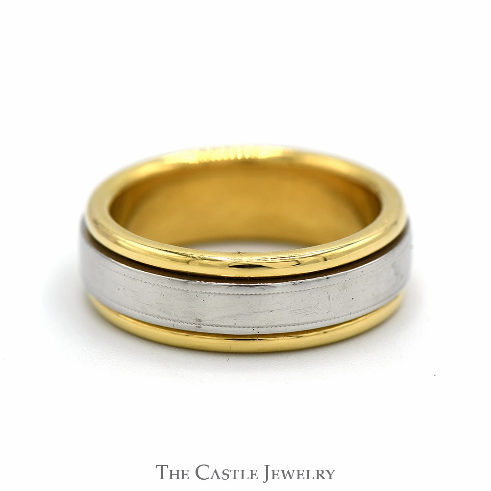 Cultural Gift Grooved Two Tone Platinum and 18k Yellow Gold Men's Band - Size 9.75