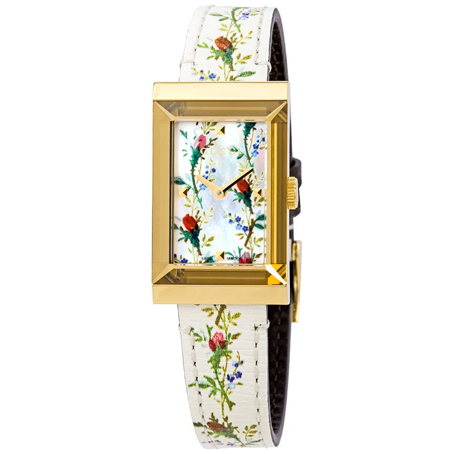 Gucci G-Frame Mother of Pearl Floral Dial Ladies Watch YA147407