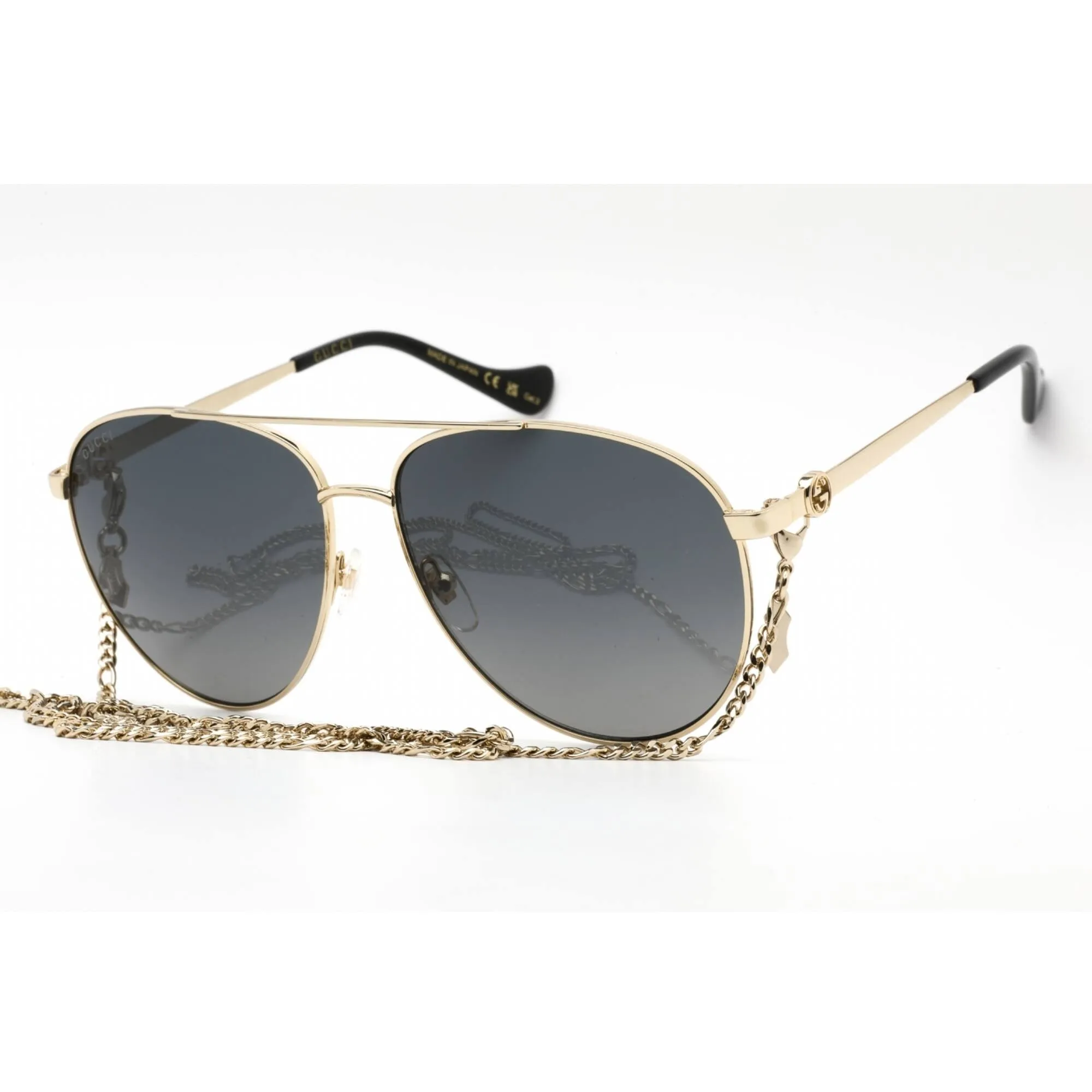 Gucci Women's Sunglasses - Gold Metal Aviator Full Rim Frame Grey Lens | GG1088S 001