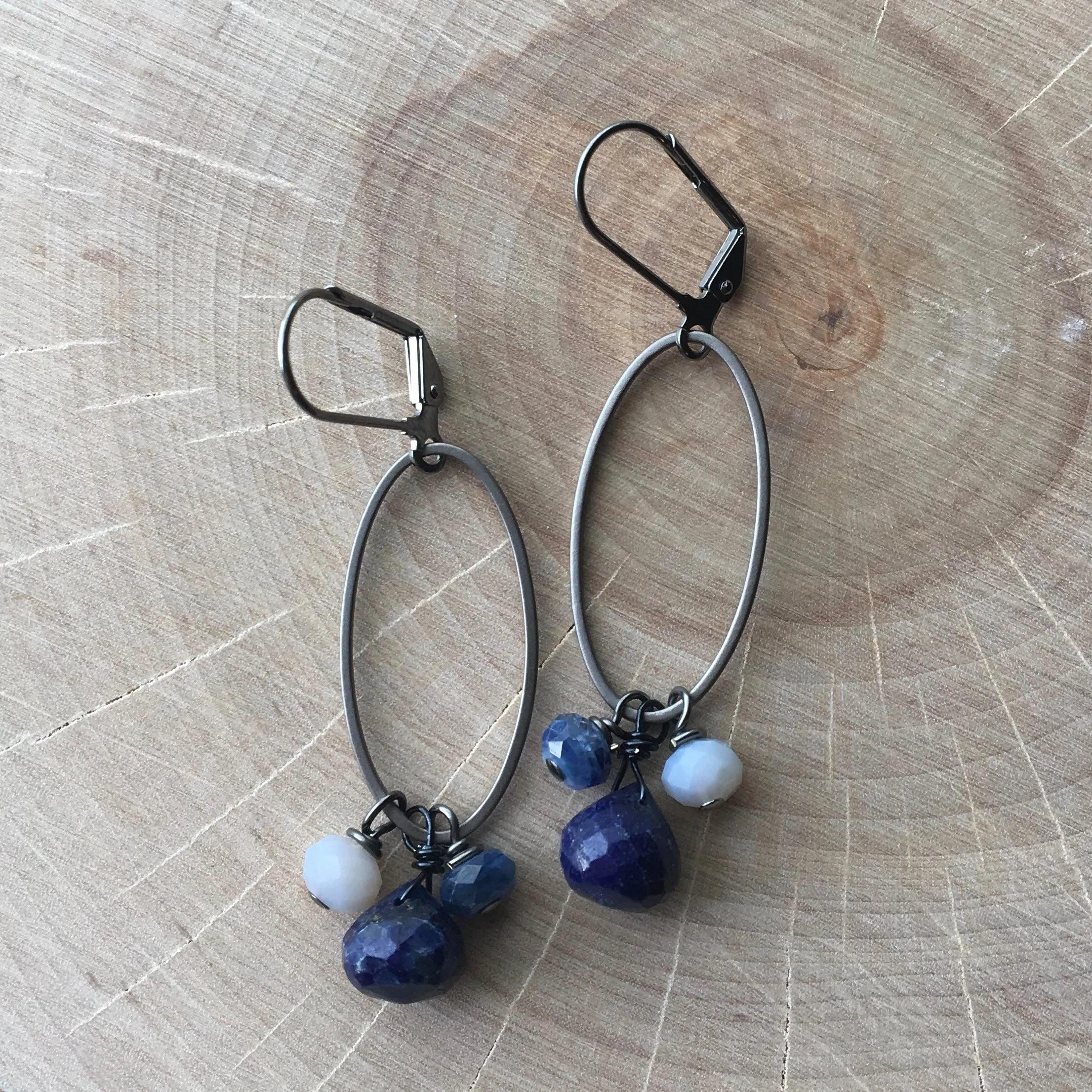 Gunmetal Oval Cluster Earrings