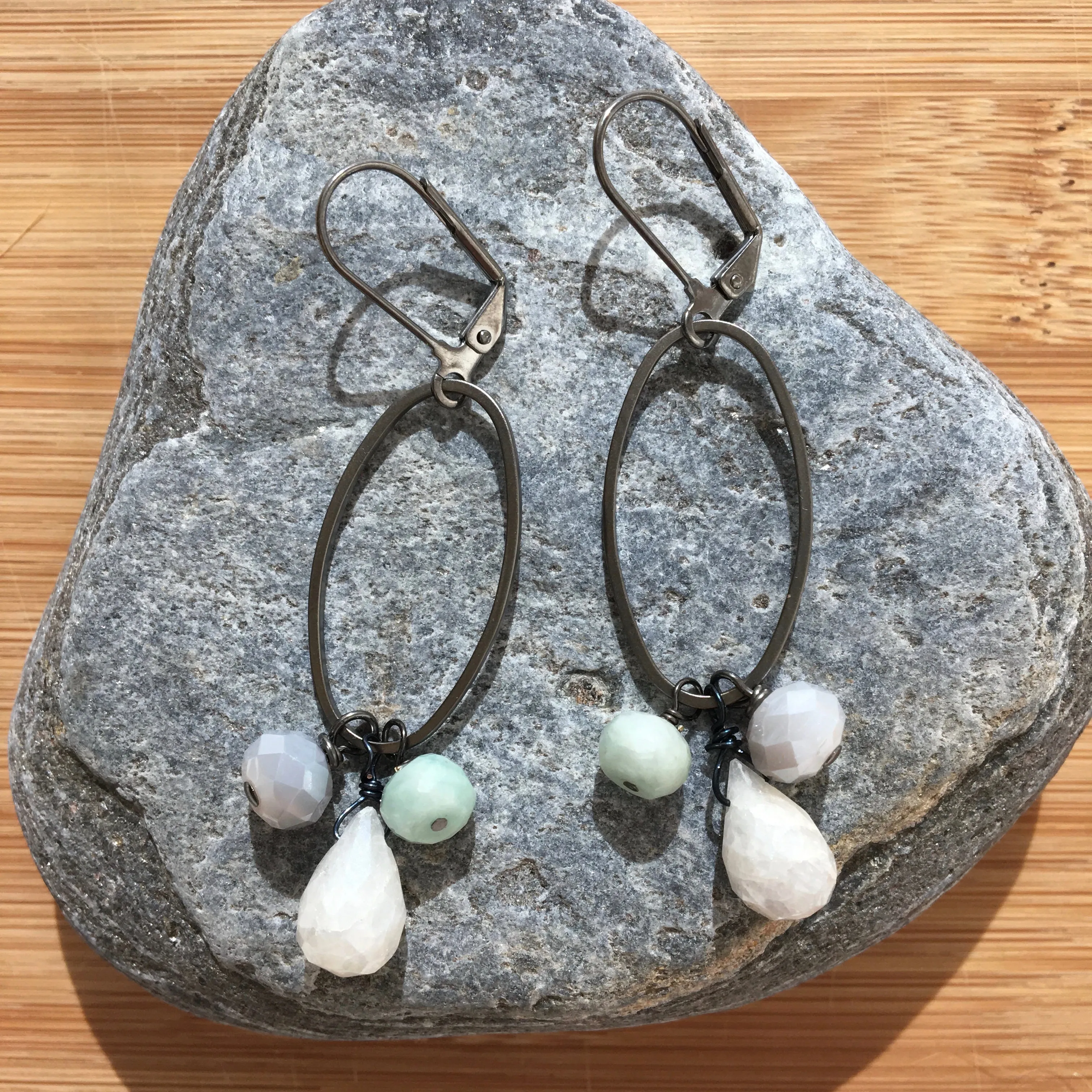 Gunmetal Oval Cluster Earrings