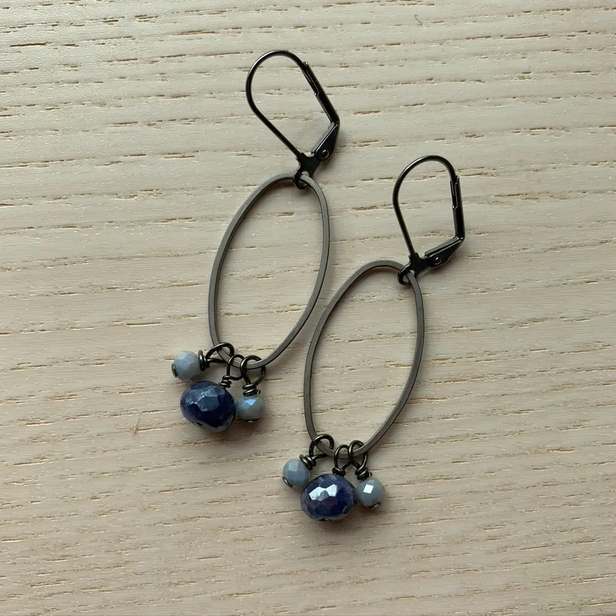 Gunmetal Oval Cluster Earrings