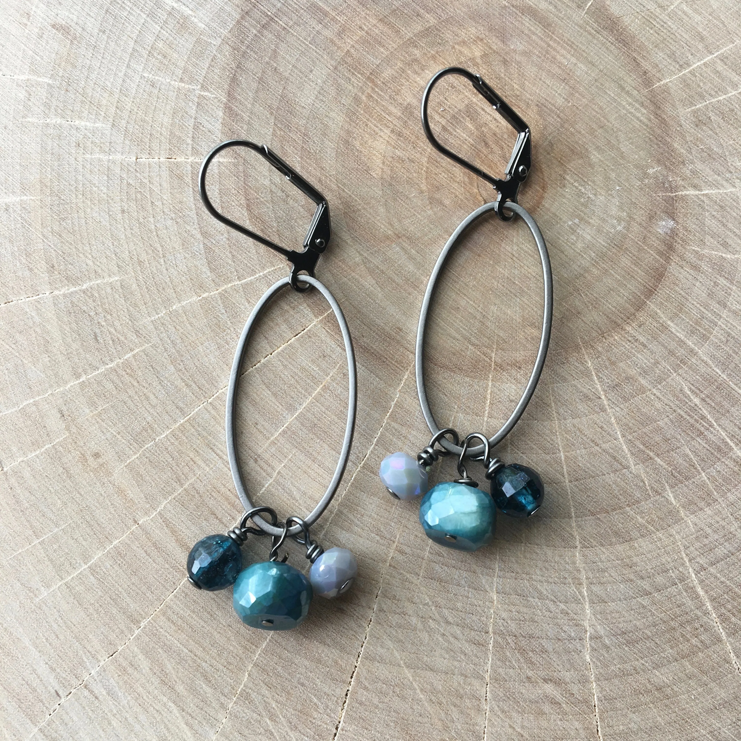 Gunmetal Oval Cluster Earrings