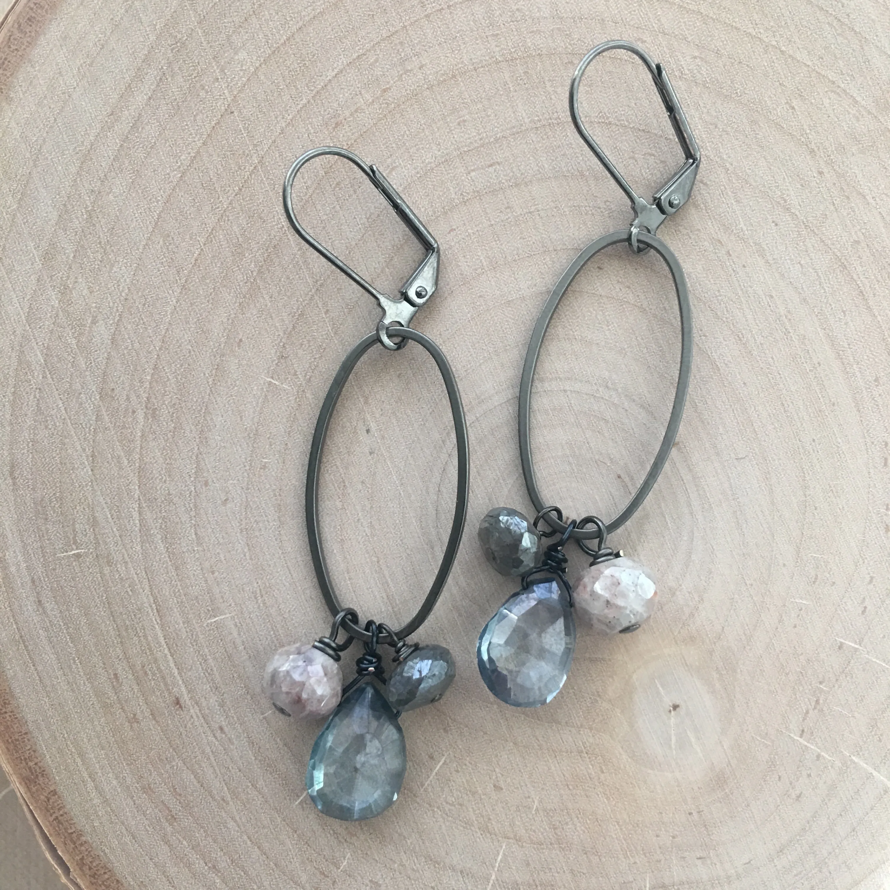 Gunmetal Oval Cluster Earrings
