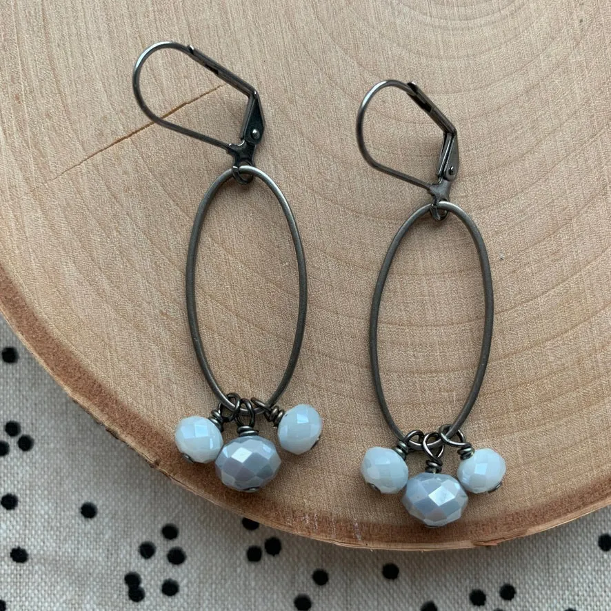 Gunmetal Oval Cluster Earrings