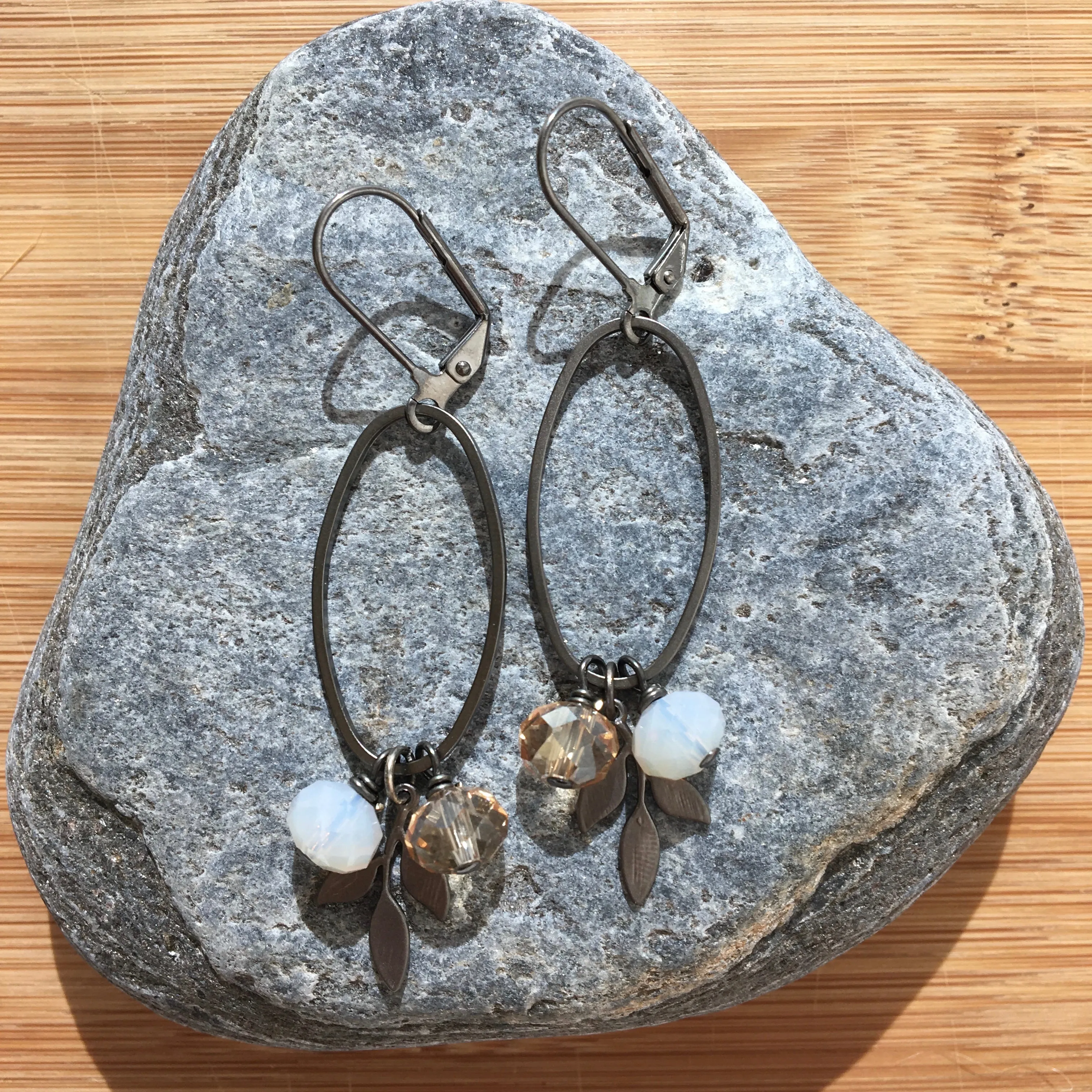 Gunmetal Oval Cluster Earrings