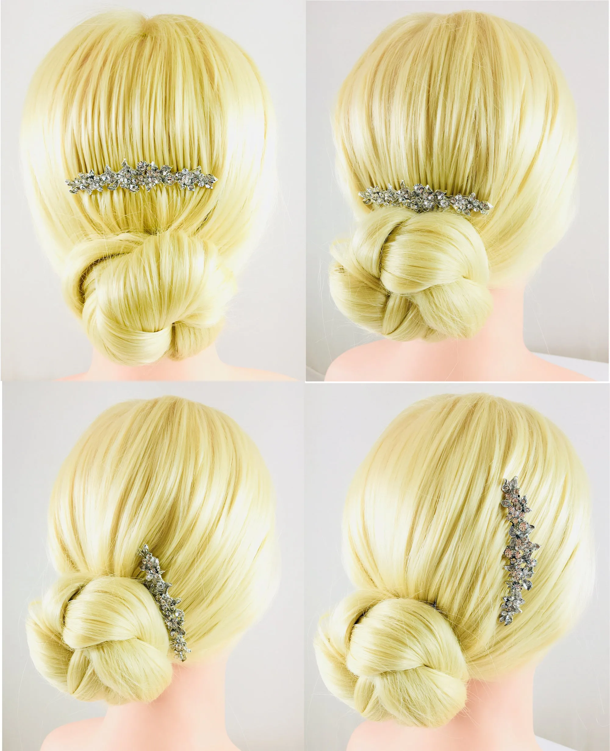 Gypsophila Flower Cluster Hair Comb Swarovski Crystal Vintage Simple silver base Dark Purple