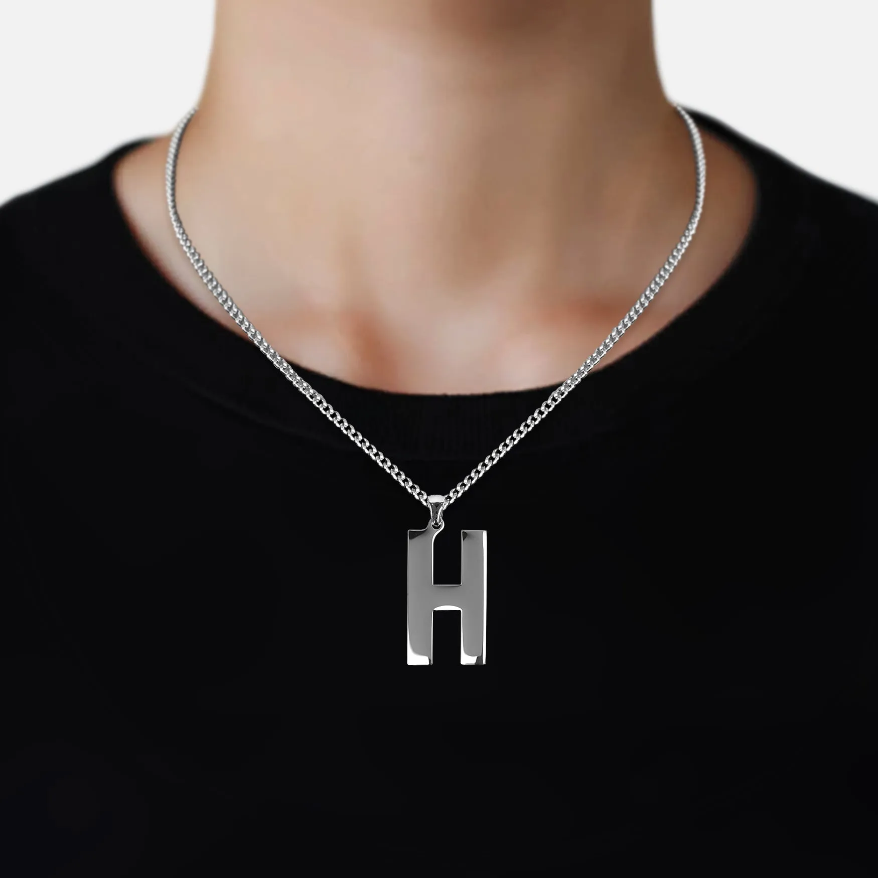 H Letter Pendant with Chain Necklace - Stainless Steel