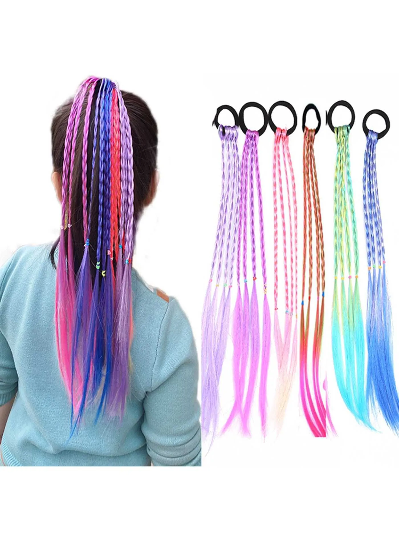 Hair ties for women|1 Set (4pcs) Girls' Colorful Synthetic Hair Braiding Hair Ties