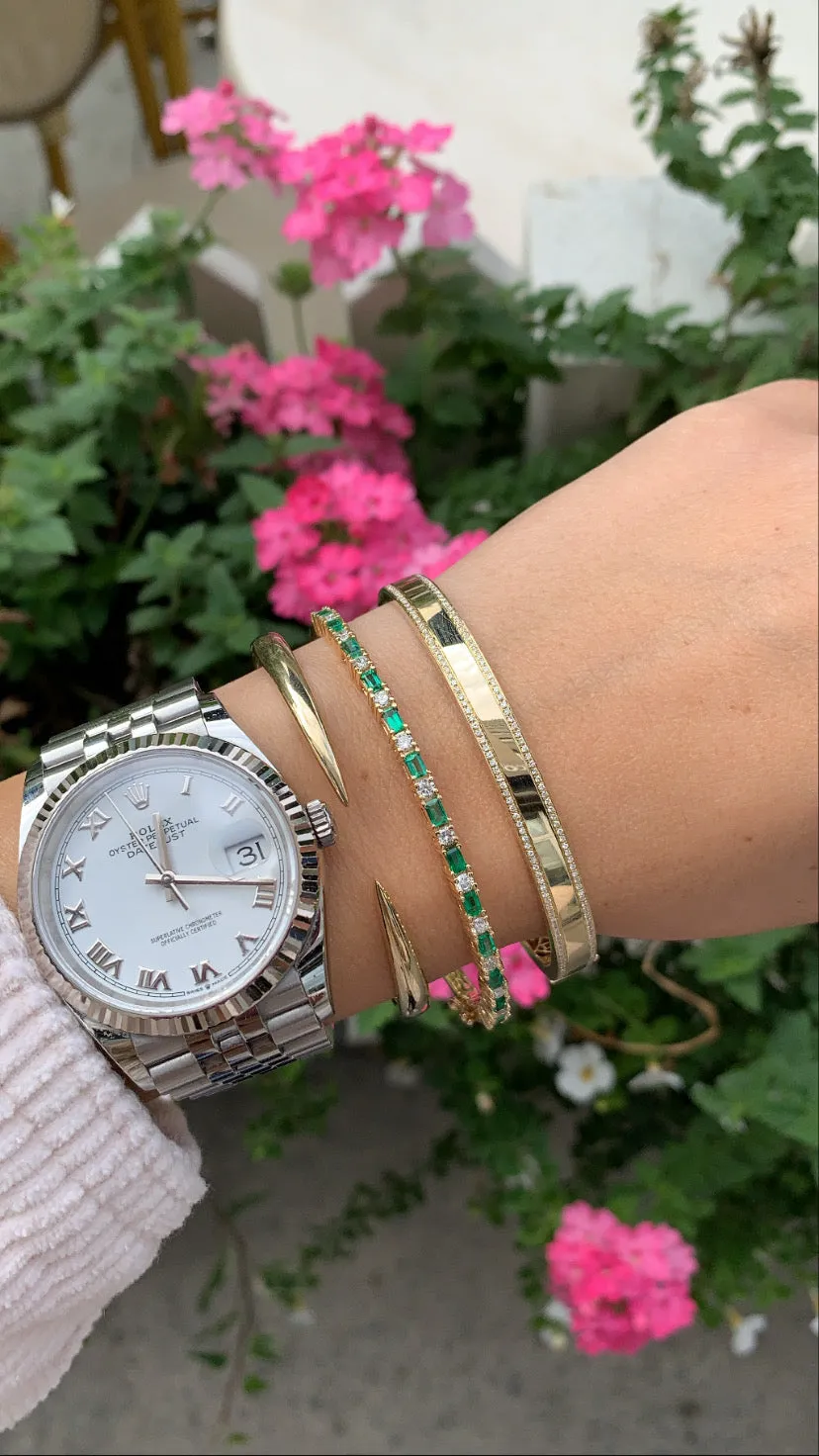 Half Diamond Half Green Emerald Bangle
