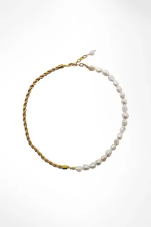 Half Pearl Half Gold Chain Choker Necklace