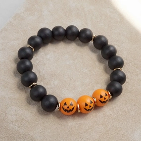 Universally Loved Halloween Bracelet Orange Black Wooden Beads Stackable bracelet