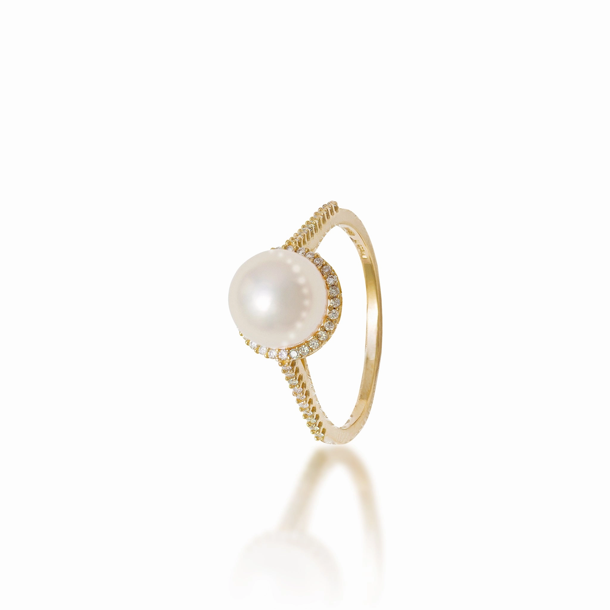 Halo Akoya Pearl Ring in Gold with Diamonds - 8-8.5mm Instant Style