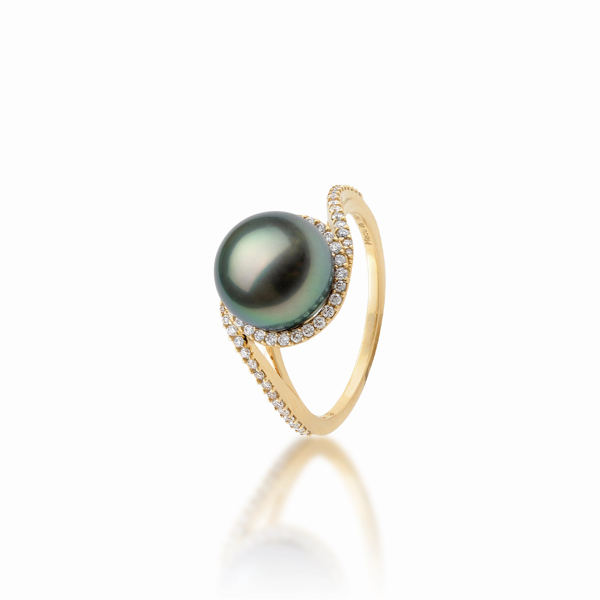 Halo Bypass Tahitian Black Pearl Ring in Gold with Diamonds - 9-10mm Date Style Stylish Craft