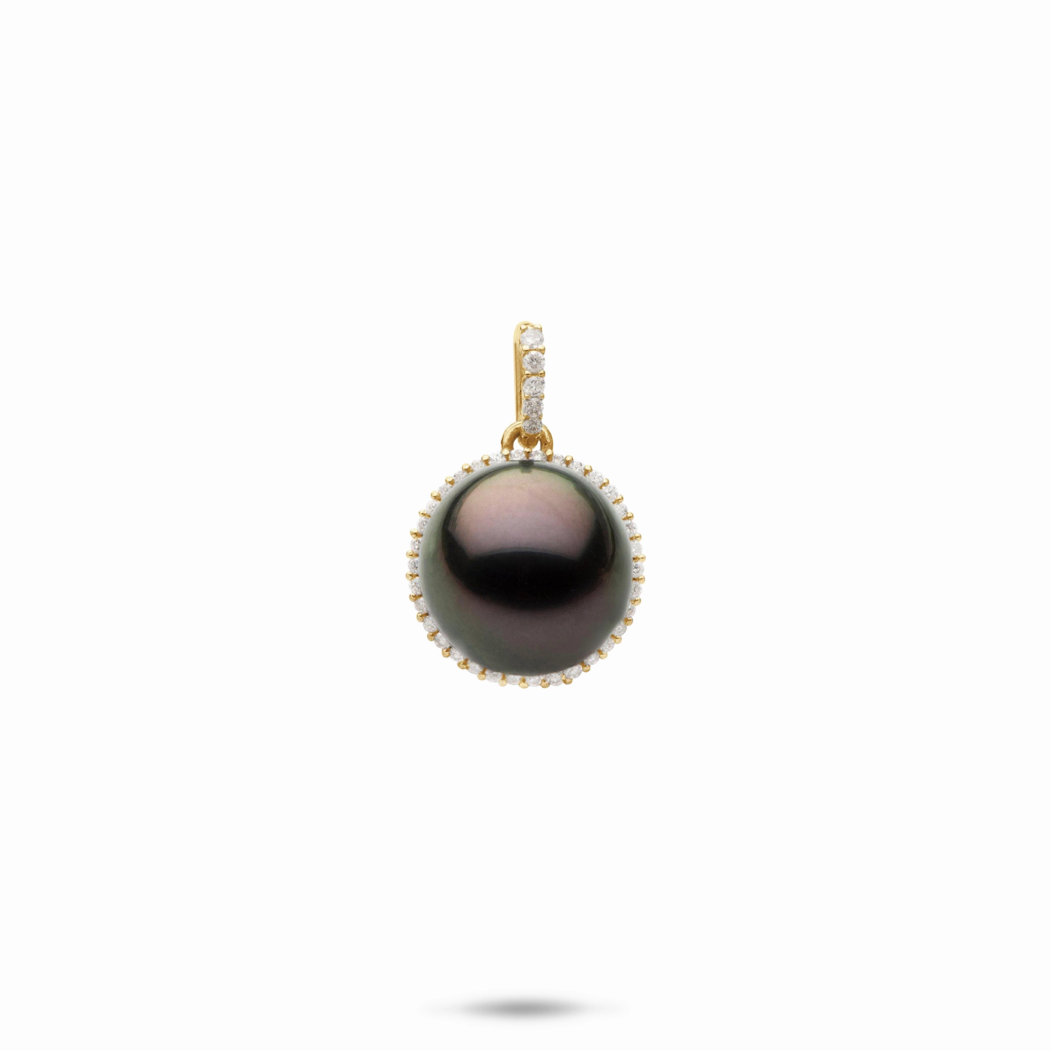 Halo Tahitian Black Pearl Pendant in Gold with Diamond - 10-11mm Evening Glam Handcrafted Jewelry