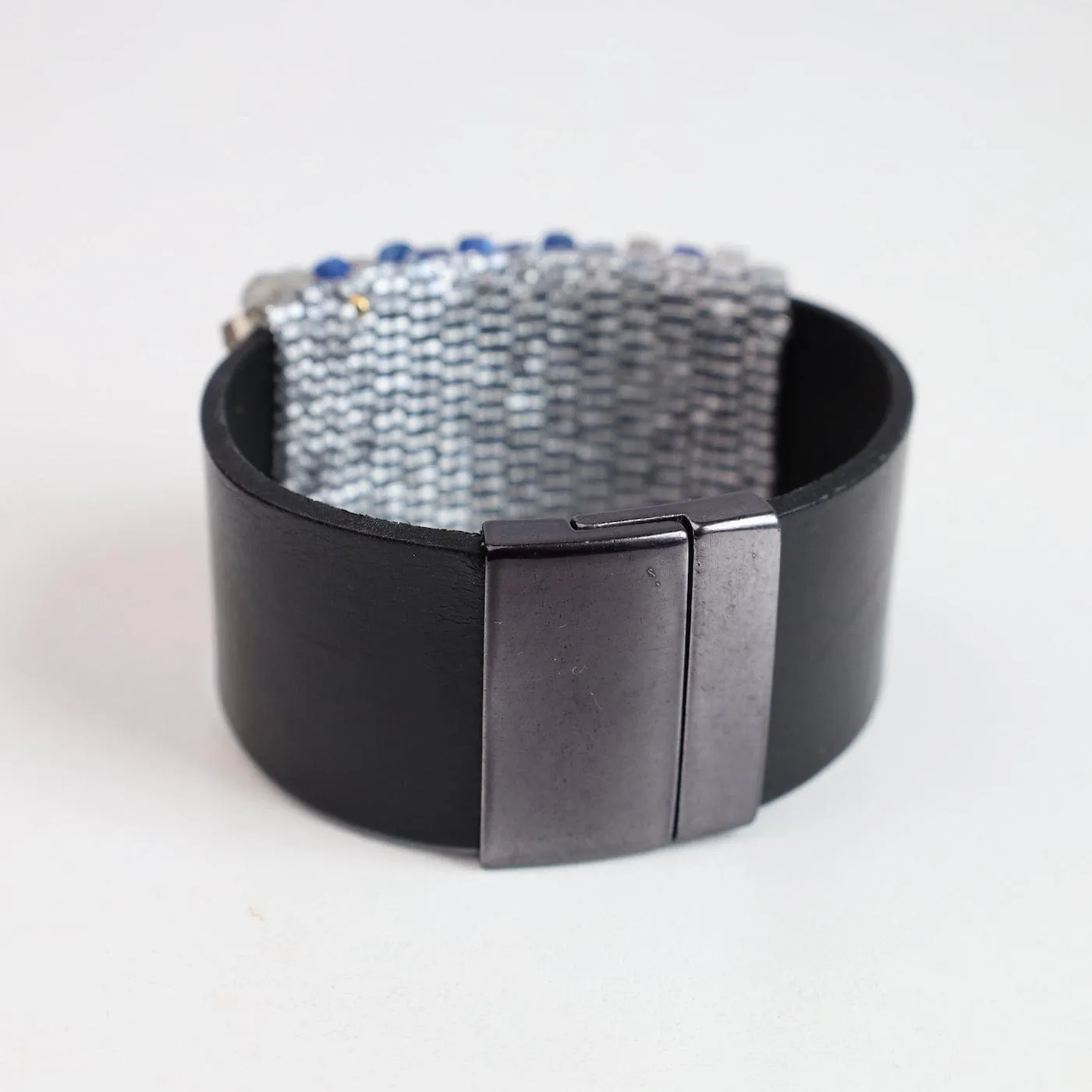 Hand Stitched Faceted Kyanite & Labadorite Cubes Leather Bracelet