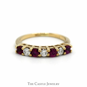 Personal Accent Alternating Ruby & Diamond Band in 10k Yellow Gold