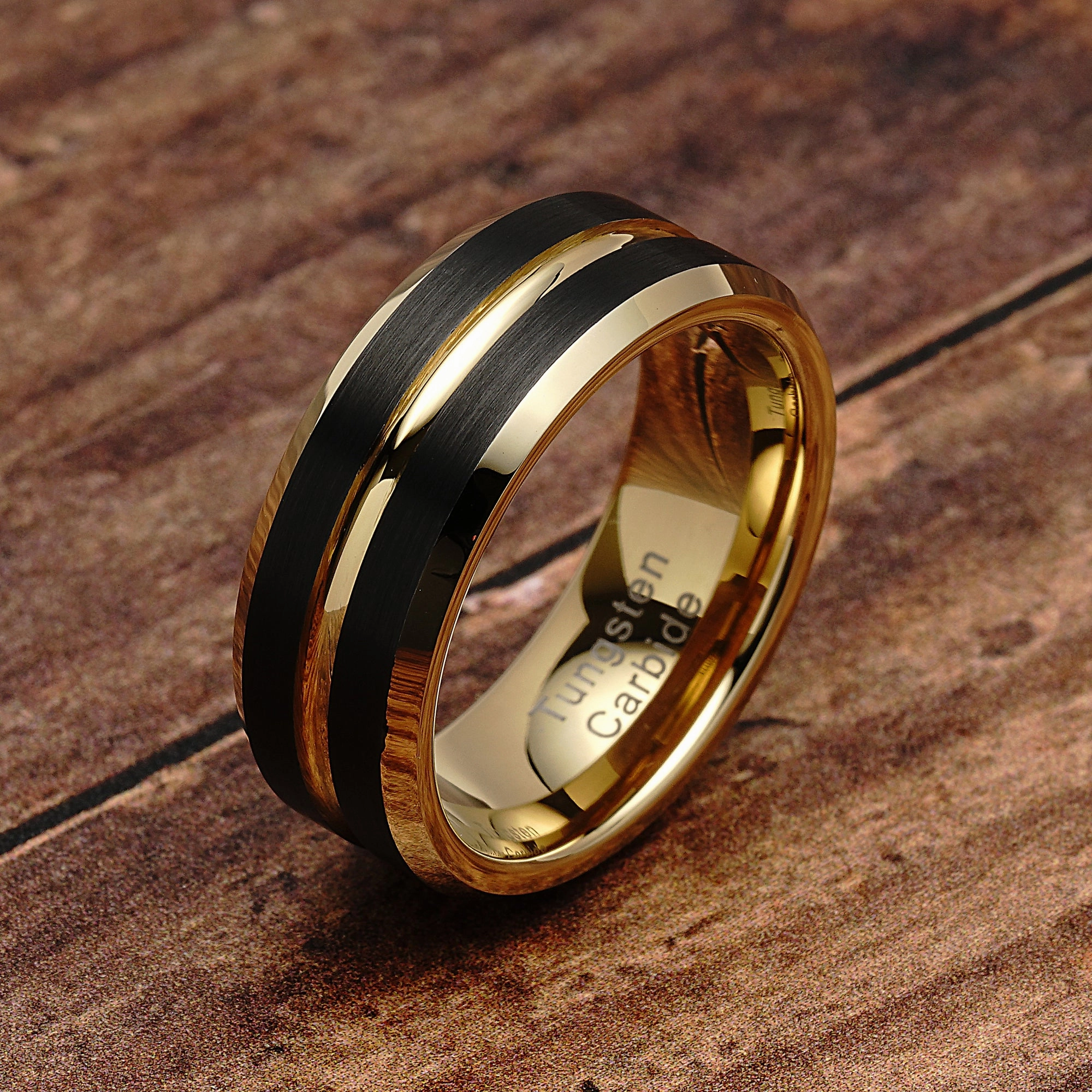 Romantic Style Custom Object 100S JEWELRY Tungsten Rings for Mens Wedding Bands Black Matte Gold Grooved Center Size 6-16
