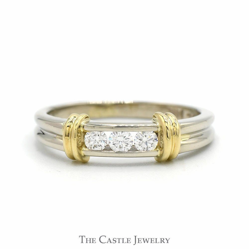1/4cttw Three Diamond Ring with Yellow Gold Bar Accents in 14k White Gold Romantic Spark