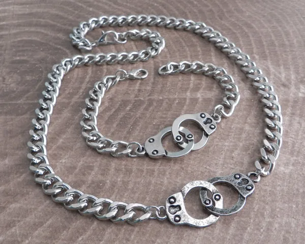 Handcuff Necklace on Curb Chain