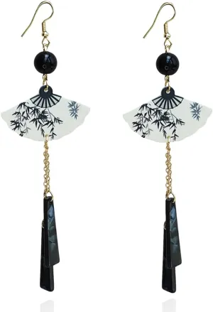 Handmade Resin Fan Dangle Earrings for Women Beautiful Sector Aesthetic Earrings Cheongsam Antique Style Chinese Japanese Vintage Lightweight Sterling Silver Stud Statement Unique Jewelry