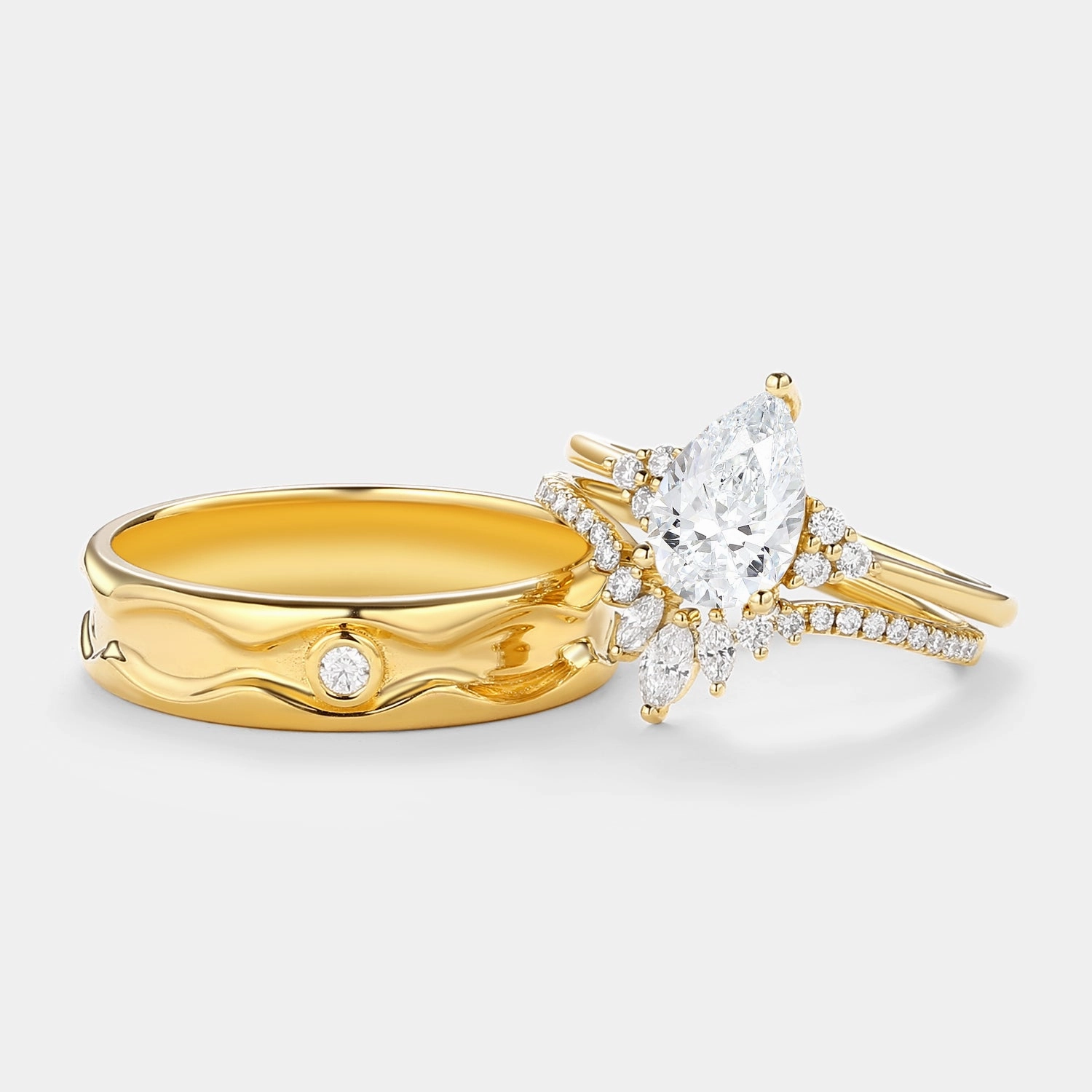 Unique Spark 1.0ct Pear Lab Grown Diamond Couple Ring Set 3pcs - Lydia