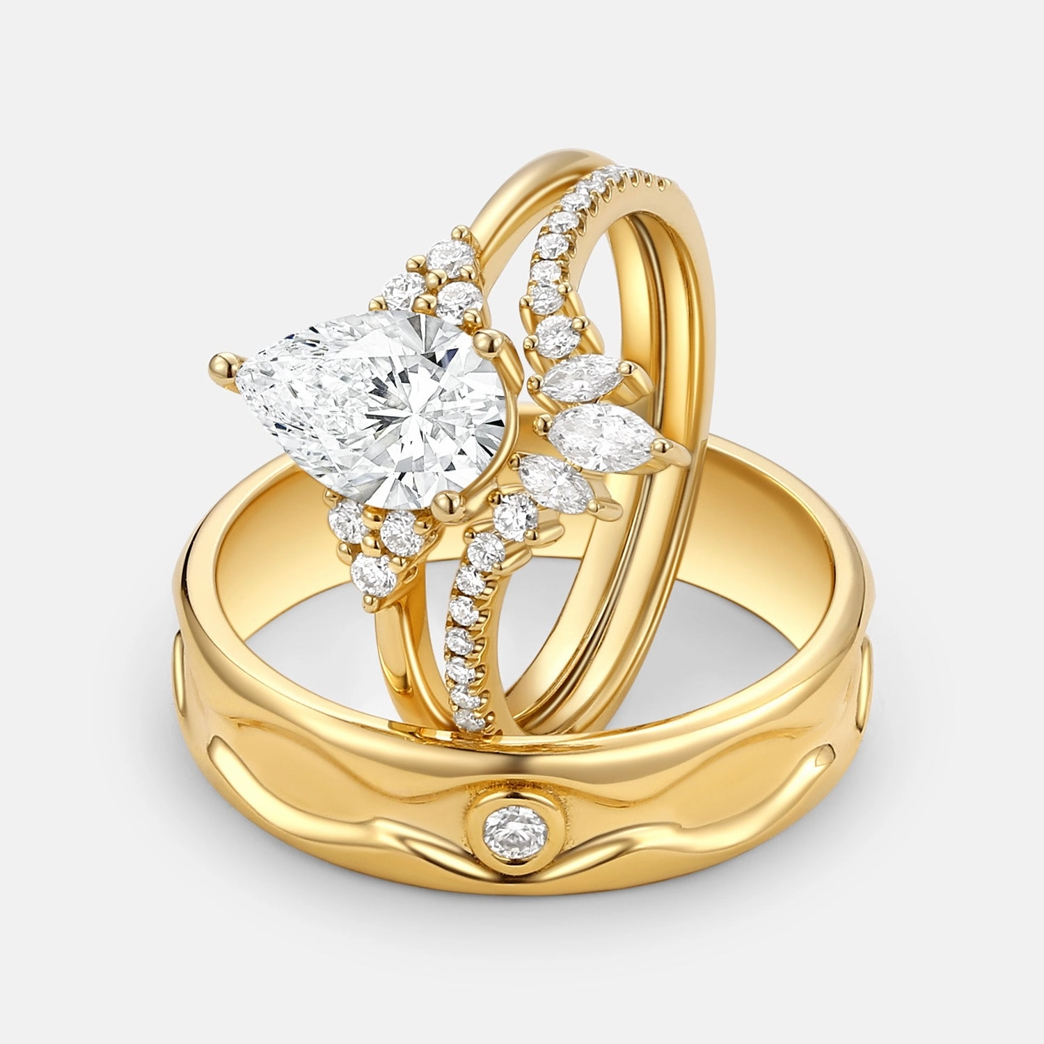 1.0ct Pear Lab Grown Diamond Couple Ring Set 3pcs - Lydia Modern Mood