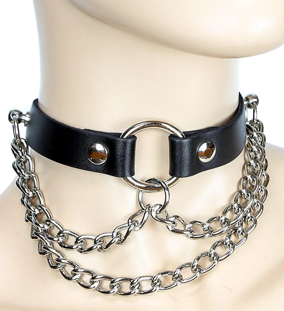 Hanging Diamond Cut Chain Leather Choker