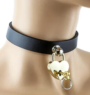 HangingAssorted Heart Lock  Black LeatherChoker